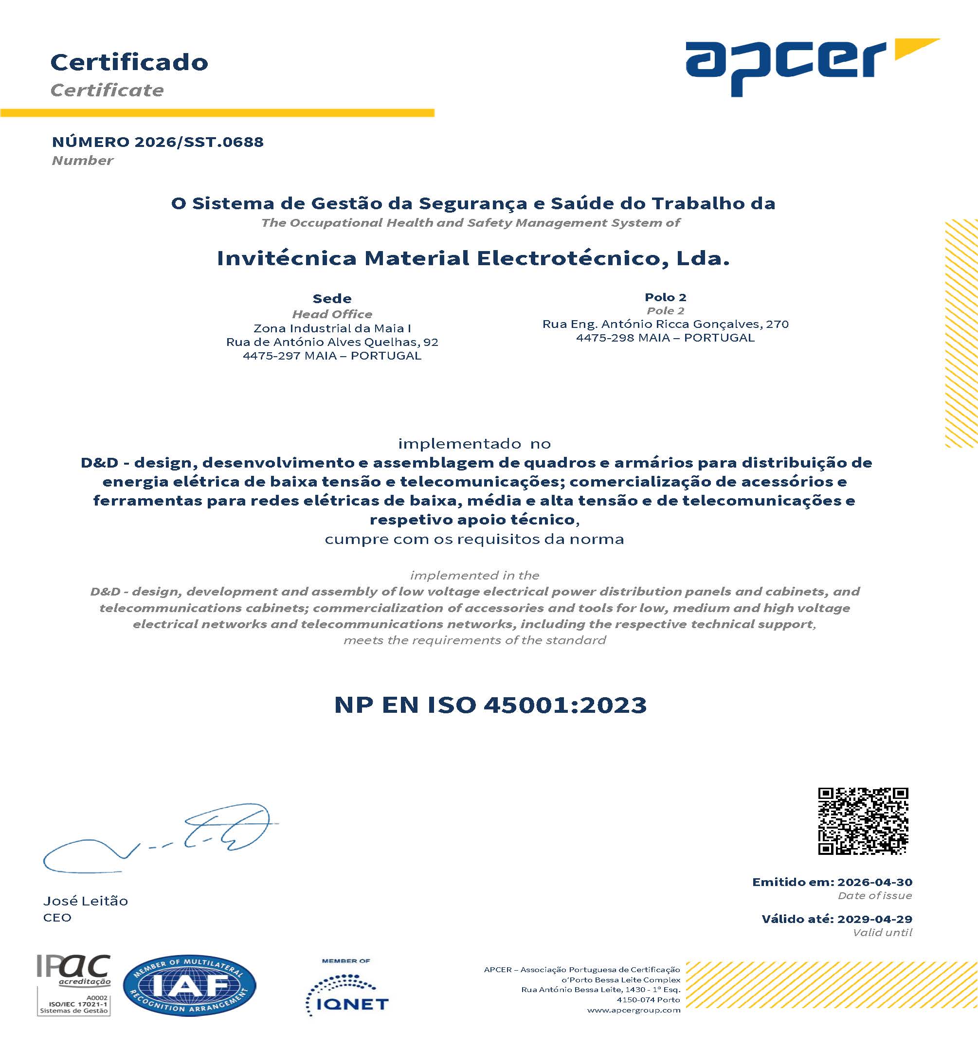 Sistema de Gestão da Segurança e Saúde do Trabalho - APCER - ISO 45001:2023