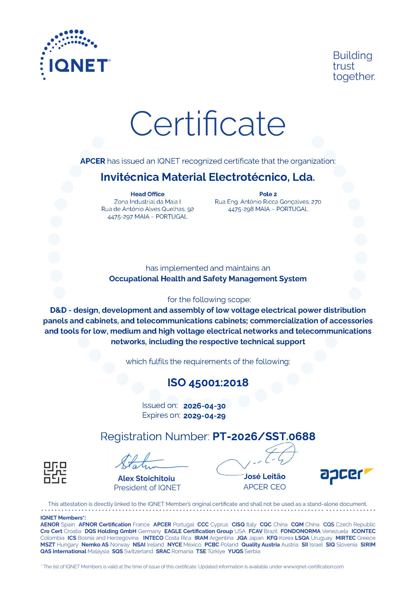 Sistema de Gestão da Segurança e Saúde do Trabalho - IQNET - ISO 45001:2018